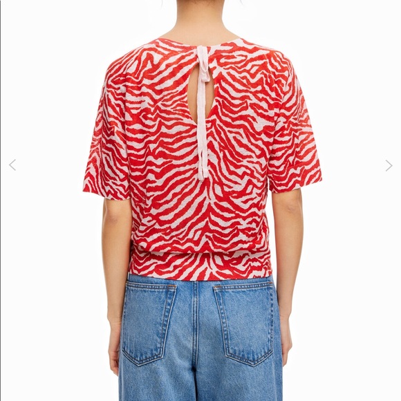 NEW Bimba y Lola Red tiger print linen shorts sleeve sweater S - Picture 2 of 10